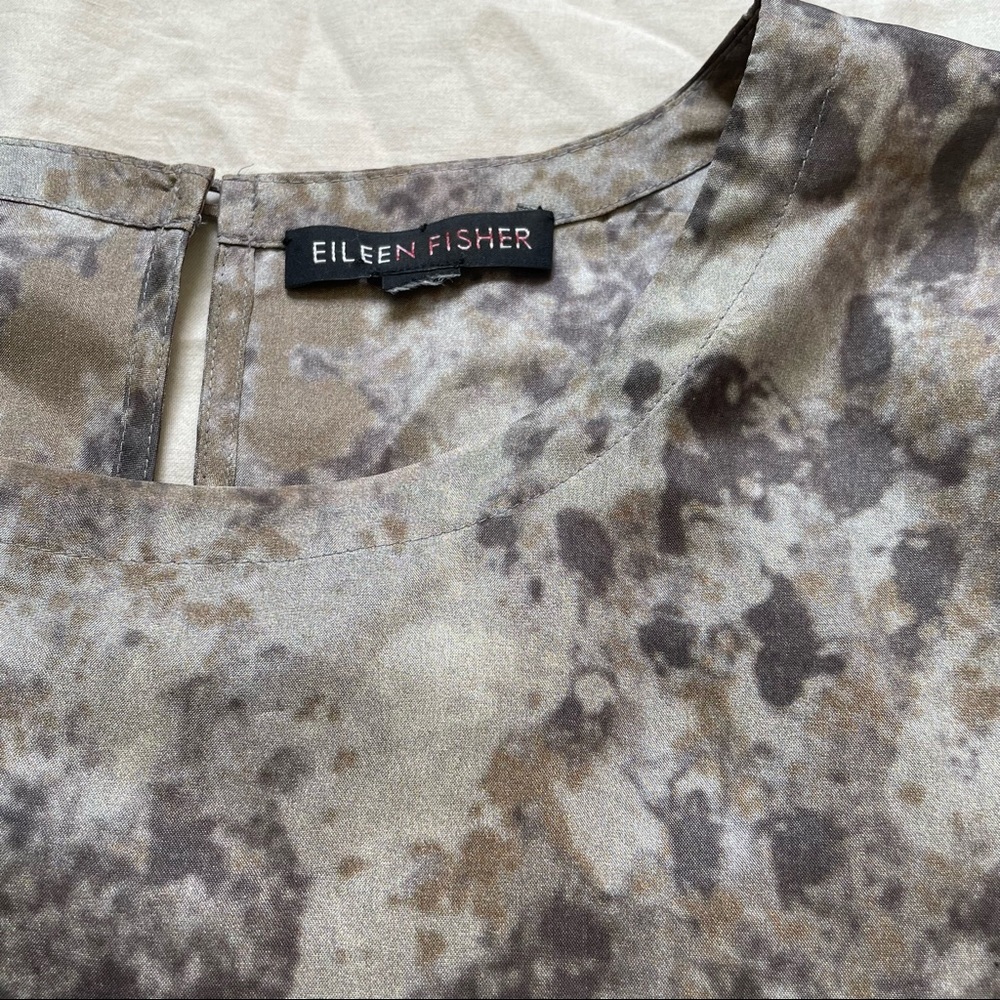 Eileen Fisher Grey Brown Seaspray silk short sleeve T-shirt top - Picture 4 of 7